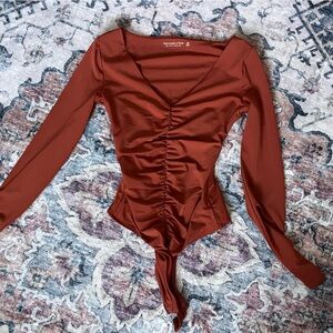 Abercrombie & Fitch Brown Ruched Long Sleeve Bodysuit